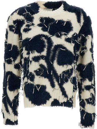Erdem Textured Floral Knit Jumper with Cropped Silhouette and Cutaway Side Split
