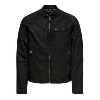 Only Heren-bikerjack met rits en zakken, effen (Zwart)