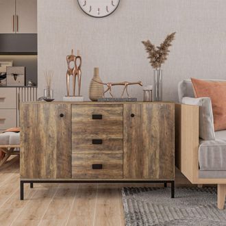 HOMCOM Industrial Sideboard Storage Cabinet Accent Cupboard Distressed in Brown