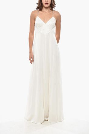 Max Mara Maxi Dress in Seta CALMI con Corpetto Ricamato Max Mara
