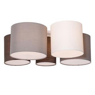 QAZQA Qazqa - Moderno Plaf&oacute;n Blanco, Gris Y Marr&oacute;n 5 Luces - Multidrum Textil /acero Redonda Adecuado Para Led Max. 5 X 40 Watt