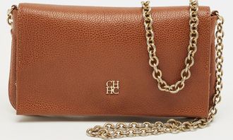 Carolina Herrera Brown Monogram Leather Crossbody Bag