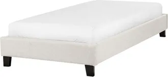 Beliani Bed without Headboard Fabric ROANNE 90 x 200 cm (EU Single) Light Beige