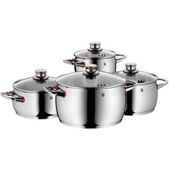 WMF Quality One Set di Pentole Induzione e Gas in Acciaio Inox 18/10 Cromargan, manici Cool+, 4 pezzi, Fondo Transtherm Triplo Strato, Batteria