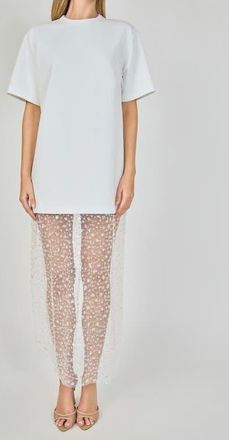 endless rose Mixed Lace T-Shirt Midi Dress in Off White at Nordstrom, Size X-Small
