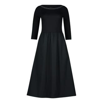 Zero Kleedjes, Dames, Zwart, M, Polyester, A-lijn Midi Jurk met Rivetten