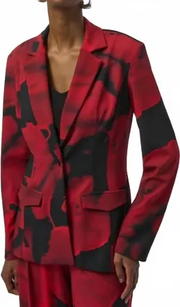 Joseph Ribkoff Abstract Print Long Sleeve Straight Blazer In Black/red