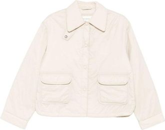 Yerse Cropped Boxy Beige Jacket With Pointed Collar