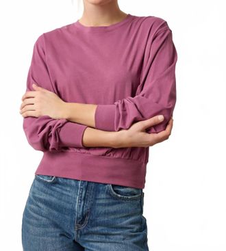 Lilla P Ribbed Trim Easy Crew Shirt In Vintage Plum