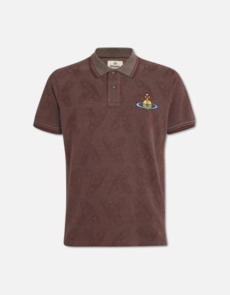 Vivienne Westwood Mens Mens Vivienne Westwood Brown Khaki All Over Orb Classic Polo Shirt - Size: 40