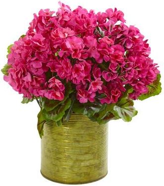 Nearly Natural Geranium Artificial Plant in Metal Planter UV Resistant in Pink at Nordstrom
