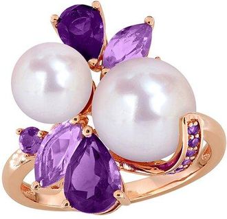 Rina Limor Rose Gold-Plated Silver 1.79 Ct. Tw. Gemstone & 7-9.5Mm Pearl Ring