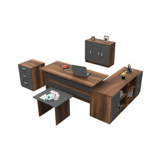 Dmora Set De Oficina Nari, Modulable, 2 Estantes, 3 Cajones, Nogal Oscuro