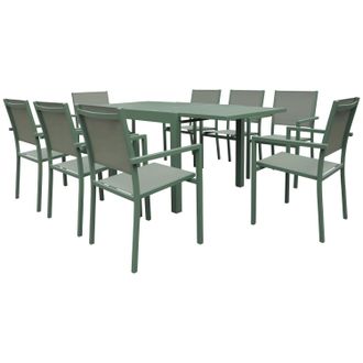 Happy Garden Venezia Conjunto De Muebles De Jard&iacute;n Extensible 90/180 De Textilene Verde Salvia 8 Plazas - Aluminio Verde Salvia