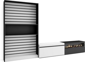 Skraut Home Skraut Home - Muebles De Sal&oacute;n Para Tv, Conjunto De Muebles Comedor, 310x186x35cm, Para Tv Hasta 80, Chimenea El&eacute;ctrica, Estilo Moderno, Blanco Y Negr