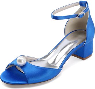 Generic Womens Block Heel Sandals Bridal Wedding Dress Shoes Low Heel Peep Toe Prom Party Dress High Heels Sandals 4.5Cm,Royal Blue,10 UK