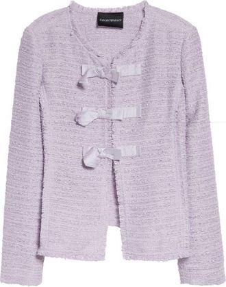 Emporio Armani Bow Detail Tweed Jacket in Lilac at Nordstrom, Size 46