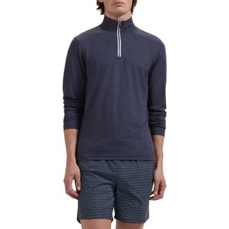 Bugatchi Kai Palm Print Swim Trunks in Navy at Nordstrom, Size Xx-Large