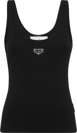 Philipp Plein Rib Tanktop Placca - Dames - Tops zonder mouwen - Zwart - XL - Katoen - Tops