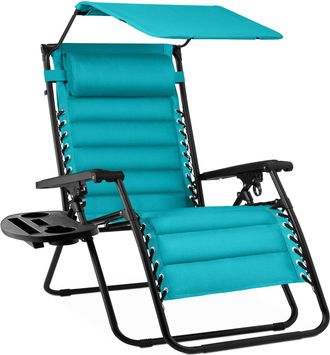 Best Choice Products Oversized Padded Zero Gravity Chair w/ Canopy Headrest Cup Holder Side Tray
