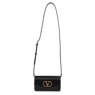 Valentino Garavani Black Leather Crossbody Bag with VLogo