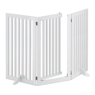 Relaxdays Relaxdays - Barrera Seguridad Perro, Valla Protectora Con Puerta, Para Escaleras, 92x154cm, Plegable, Sin Taladrar, Blanco