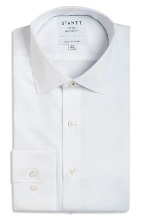 Stantt Contemporary Fit Wrinkle Resistant Cotton Twill Dress Shirt in White at Nordstrom, Size 16 - 32