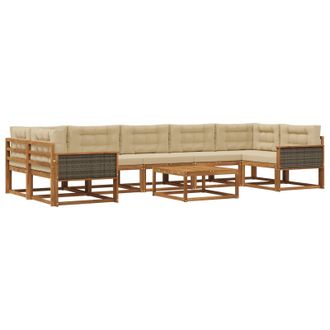 vidaXL Conjunto De Sof&aacute;s De Exterior Con Coj&iacute;n 8 Pcs Natural Y Beige Vidaxl