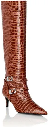 Philipp Plein Low-Heel Strapped High Boots Cocco Print Women in Brown at Nordstrom, Size 37