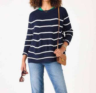 Mersea Camden Crewneck Sweater In Navy And Sea Salt Stripe
