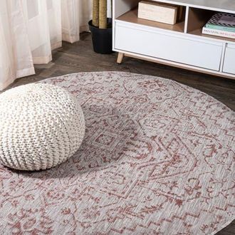 Jonathan Y Designs Estrella Bohemian Medallion Textured Weave Indoor/Outdoor Round Area Rug in Red/taupe at Nordstrom, Size 5Ft 0In X 5Ft 0In