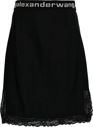 Alexander Wang T by Alexander Lace Trimmed Skirt in Black Polyamide