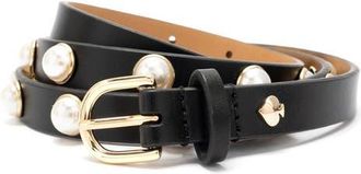 Kate Spade New York faux pearl stud leather belt in Black at Nordstrom, Size X-Large