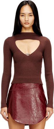Diesel Ribbed wool jumper with cut-out - T-Shirts - Woman - Brown