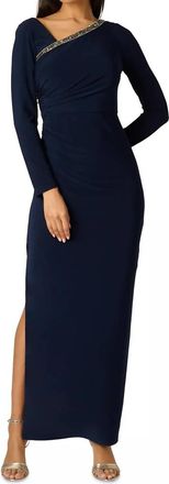 Adrianna Papell Asymmetrical Long-Sleeve Ball Gown In Midnight