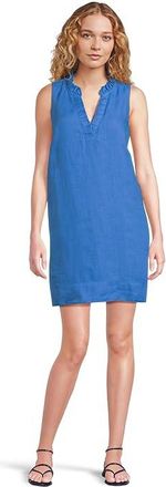 Tommy Bahama Two Palms Double Ruffle Dress Womens Dress Palace Blue : SM (US 4-6), Linen