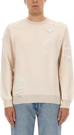 Maison Margiela Textured Wool Sweater With Distressed Design