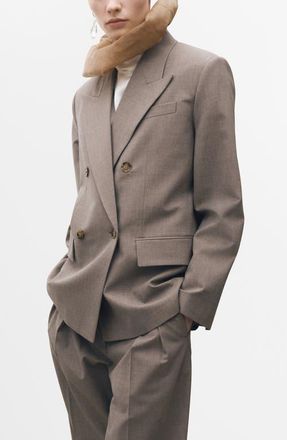 Mango Double Breasted Suit Jacket in Medium Brown at Nordstrom, Size Small