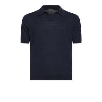 Tagliatore Polo Shirts, male, Blue, Size: L Keith V-neck Polo