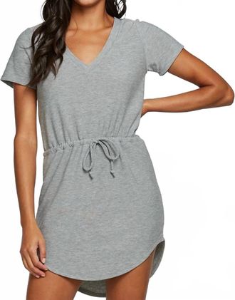 Chaser Rept Cozy Knit V Neck Shirttail Mini Dress In Heather Grey