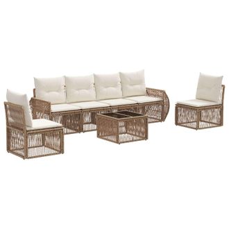 vidaXL Conjunto De Sof&aacute;s De Jard&iacute;n 7 Pcs Beige Y Blanco Crema Vidaxl