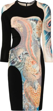 Alexander McQueen Japanese-style print mini dress - women - Viscose/Polyester/Polyamide/Elastane/Elastane/Silk - M - Black