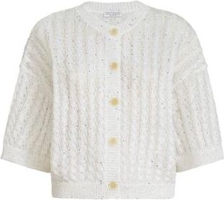 Brunello Cucinelli Dazzling cable cardigan in White at Nordstrom, Size Xx-Large Eu