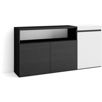 Skraut Home Skraut Home - Aparadores Para Sal&oacute;n, Gran Capacidad De Almacenaje, 150x75x35cm, 3 Puertas, Armario, Zapatero, Estilo Moderno, Blanco Y Negro