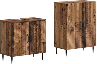 vidaXL Juego De Gabinete De Ba&ntilde;o De 2 Piezas Haarlem Madera Envejecida Vidaxl