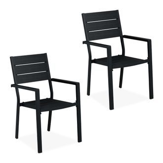 Relaxdays Relaxdays - Set 2 Sillas Jard&iacute;n, 90 X 53,5 X 59 Cm, Silla Balc&oacute;n Con Reposabrazos, Metal, Muebles Terraza Modernos, Negro
