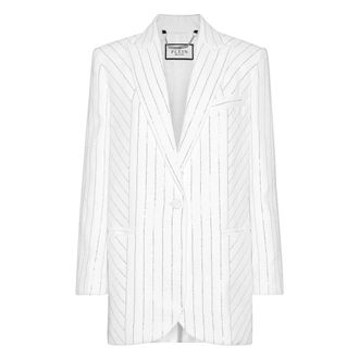 Philipp Plein Jassen, Dames, Wit, S, Cady Blazer Crystal Pinstripe
