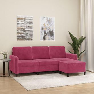 vidaXL Sof&aacute; De 3 Plazas Con Taburete De Terciopelo Rojo Tinto 180 Cm Vidaxl