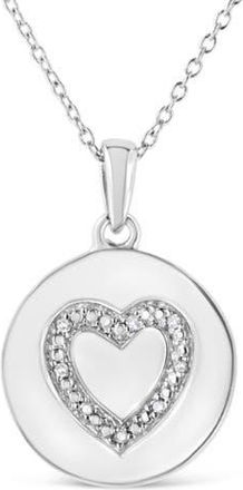 House of Brilliance 925 Sterling Silver Prong-Set Diamond Accent Heart Emblemed Pendant Necklace in White at Nordstrom