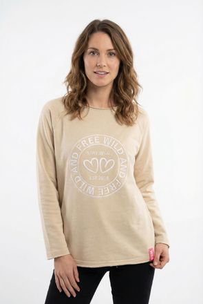 Zwillingsherz Sweatshirt ZWILLINGSHERZ Zwillingsherz, Damen, Gr. L/XL (L/XL), beige, Sweatware, Obermaterial: 50% Baumwolle, 50% Polyester, unifarben mit Farbeinsat